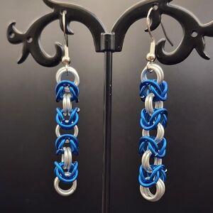 Stylish Blue and Silver Chainmaille Earrings